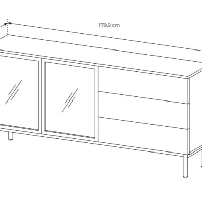 Üveg fiókos szekrény 180 cm DEMOPOLIS - tölgyfa / fekete + INGYENES LED világítás