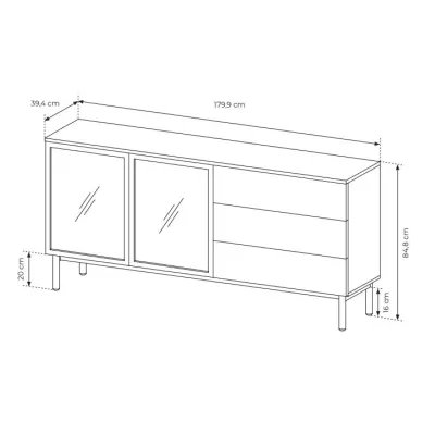 Üveg fiókos szekrény 180 cm DEMOPOLIS - tölgyfa / fekete + INGYENES LED világítás