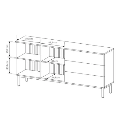 Üveg fiókos szekrény 180 cm DEMOPOLIS - tölgyfa / fekete + INGYENES LED világítás