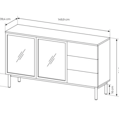 Üveg fiókos szekrény 150 cm DEMOPOLIS - tölgyfa / fekete + INGYENES LED világítás