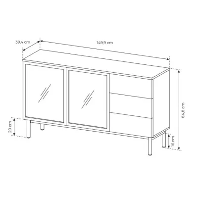 Üveg fiókos szekrény 150 cm DEMOPOLIS - tölgyfa / fekete + INGYENES LED világítás