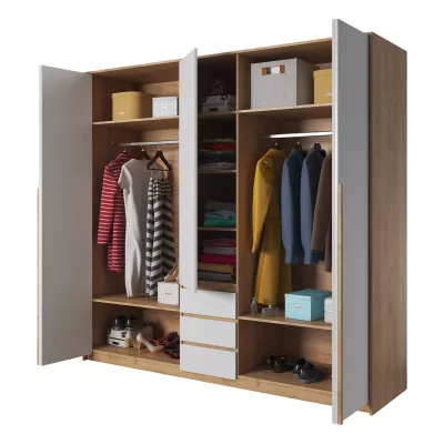 Nagy gardrób 230 cm HELFIN - kraft tölgyfa arany / fehér