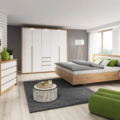 Nagy gardrób 230 cm HELFIN - kraft tölgyfa arany / fehér