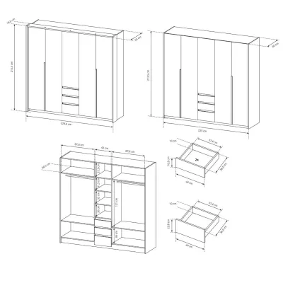 Nagy gardrób 230 cm HELFIN - kraft tölgyfa arany / fehér