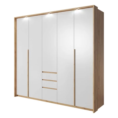 Nagy gardrób 230 cm HELFIN - kraft tölgyfa arany / fehér