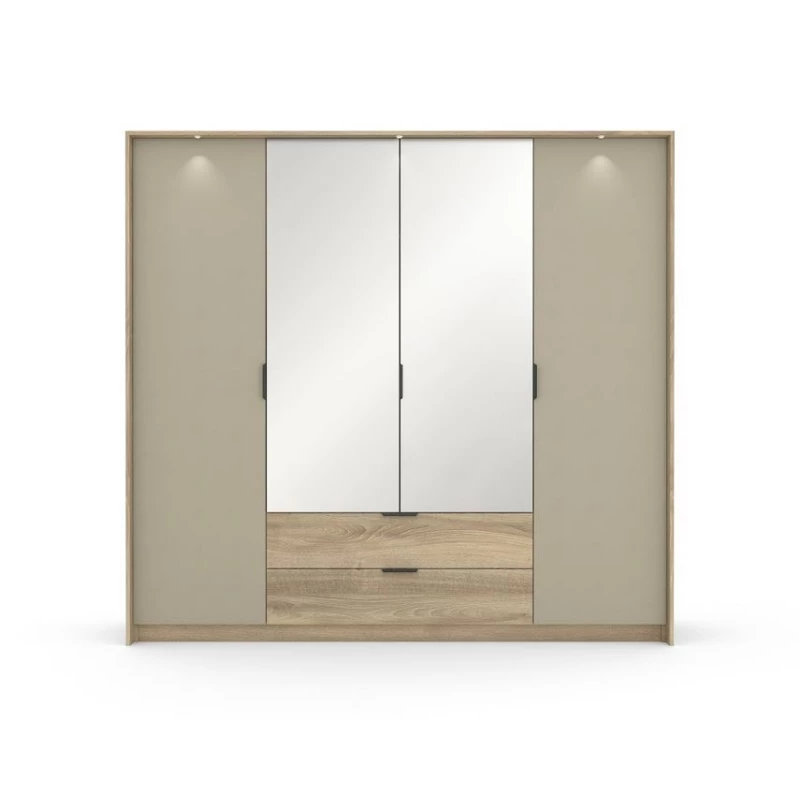 Nagy tükrös szekrény 220 cm PRATTVILE - terra tölgy / kőszürke
