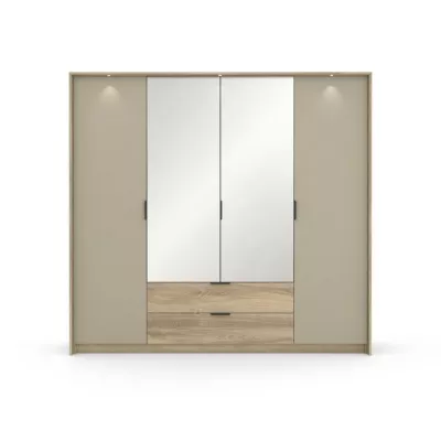 Nagy tükrös szekrény 220 cm PRATTVILE - terra tölgy / kőszürke
