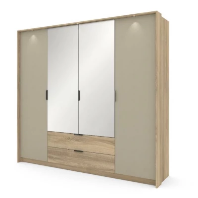 Nagy tükrös szekrény 220 cm PRATTVILE - terra tölgy / kőszürke
