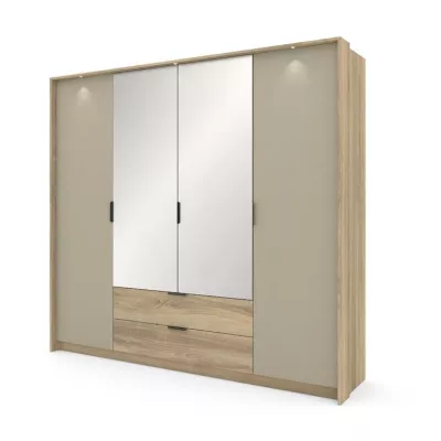 Nagy tükrös szekrény 220 cm PRATTVILE - terra tölgy / kőszürke