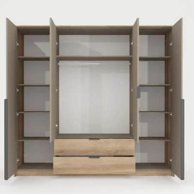 Nagy tükrös szekrény 220 cm PRATTVILE - terra tölgy / kőszürke