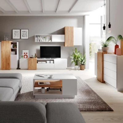 SYLVANIA kombinált fiókos komód - kraft arany tölgy / fehér
