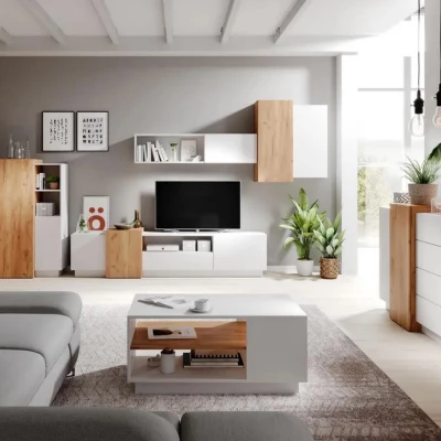 SYLVANIA fiókos komód ajtókkal - kraft tölgy arany / fehér