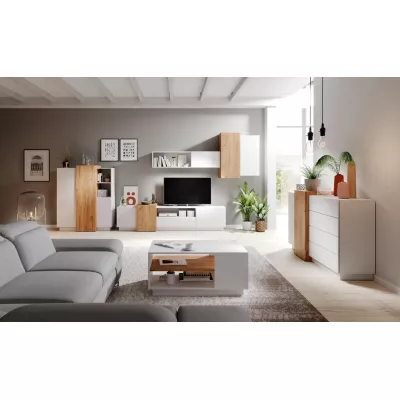 SYLVANIA fiókos komód ajtókkal - kraft tölgy arany / fehér