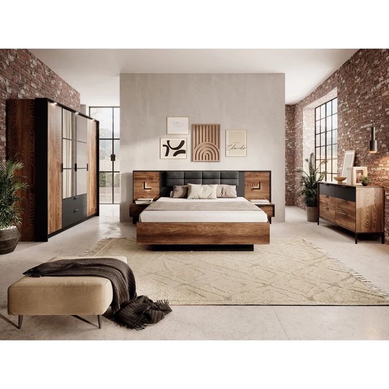 Hálószoba szett ággyal 160x200 CALERA - gesztenye / antracit + INGYENES LED világítás