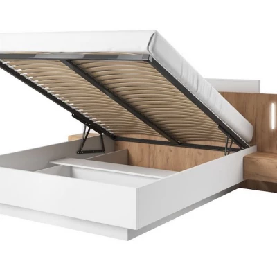 Hálószobabútor ággyal 160x200 SYLVANIA 2 - kraft tölgy arany / fehér + INGYENES LED világítás
