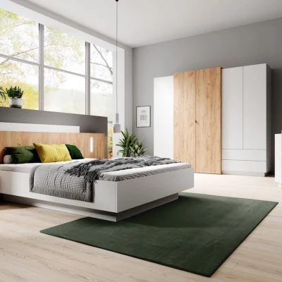 Hálószoba szett ággyal 160x200 SYLVANIA 1 - kraft tölgy arany / fehér + INGYENES LED világítás