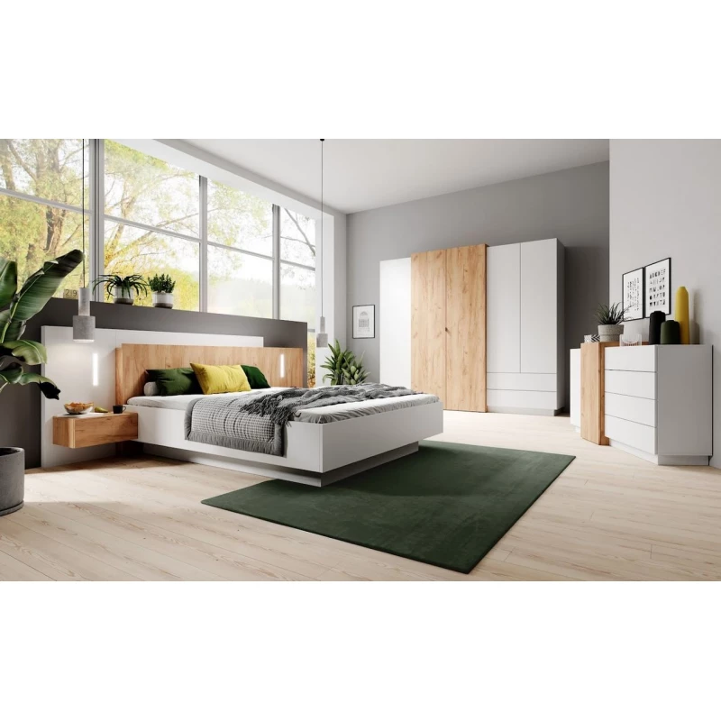 Hálószoba szett ággyal 160x200 SYLVANIA 1 - kraft tölgy arany / fehér + INGYENES LED világítás