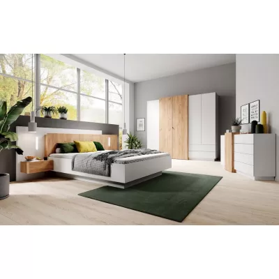 Hálószoba szett ággyal 160x200 SYLVANIA 1 - kraft tölgy arany / fehér + INGYENES LED világítás