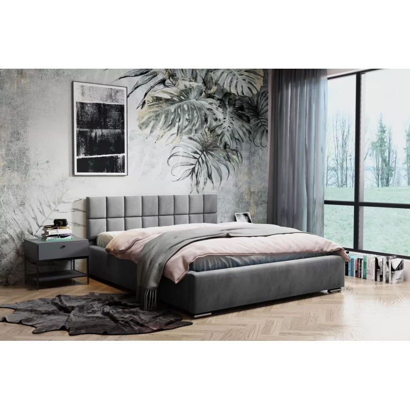 Kárpitozott ágy 140x200 RICARDINA 2 steppelt fejtámlával - szürke