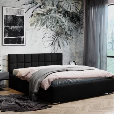 Kárpitozott ágy 140x200 RICARDINA steppelt fejtámlával - fekete