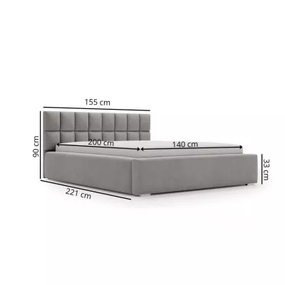 Kárpitozott ágy 140x200 RICARDINA steppelt fejtámlával - fekete
