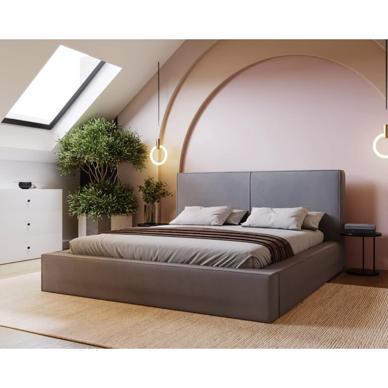 Kárpitozott egyszemélyes ágy 140x200 NIDIA 2 tárolóhellyel - szürke