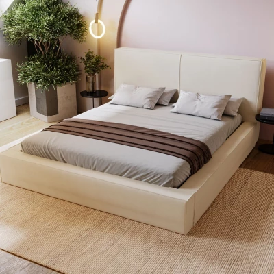 Kárpitozott egyszemélyes ágy 140x200 NIDIA 2 tárolóhellyel - vanília