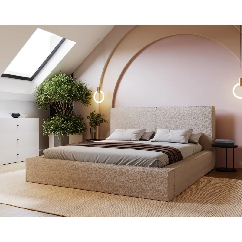 Kárpitozott egyszemélyes ágy 140x200 NIDIA 2 tárolóhellyel - bézs