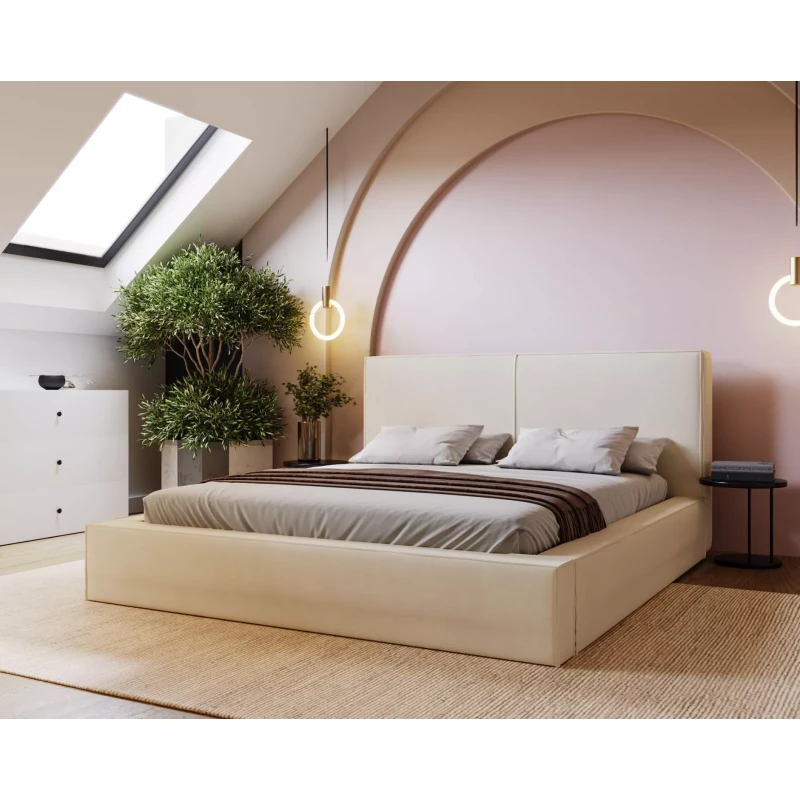 Kárpitozott egyszemélyes ágy 160x200 NIDIA 2 tárolóhellyel - vanília