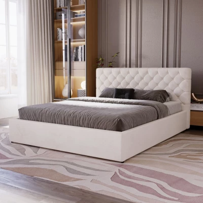 Kényelmes kárpitozott ágy 160x200 MARLISA SLIM 2 tárolóhellyel - vanília