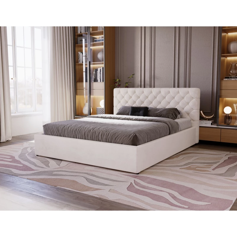 Kényelmes kárpitozott ágy 180x200 MARLISA SLIM 2 tárolóhellyel - vanília