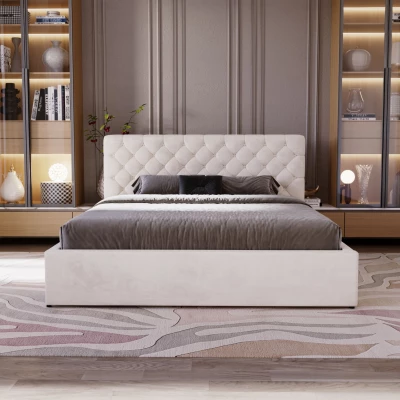 Kényelmes kárpitozott ágy 180x200 MARLISA SLIM 2 tárolóhellyel - vanília