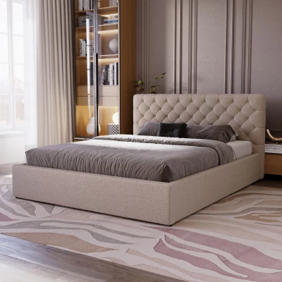 Kényelmes kárpitozott ágy 180x200 MARLISA SLIM 2 tárolóhellyel - bézs
