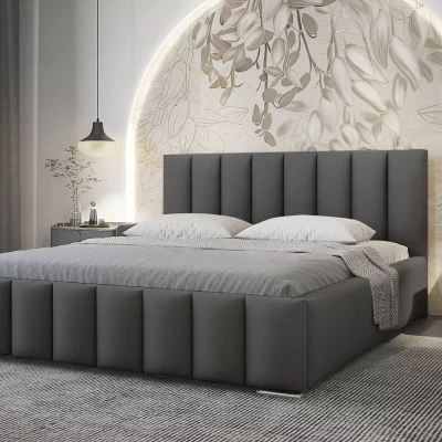 Elegáns kárpitozott ágy 140x200 MADALENA 2 tárolóhellyel - sötétszürke