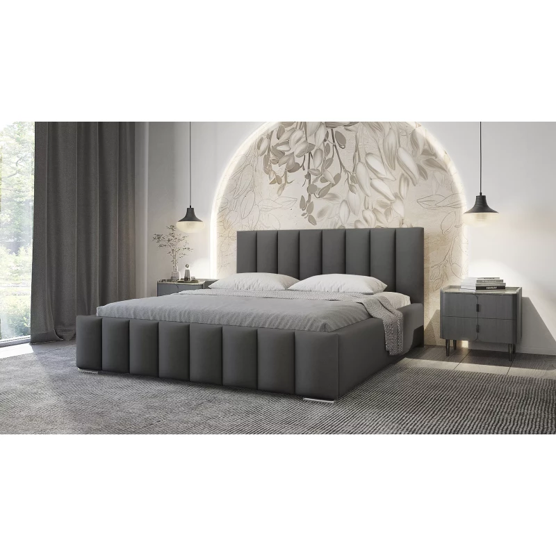 Elegáns kárpitozott ágy 140x200 MADALENA 2 tárolóhellyel - sötétszürke