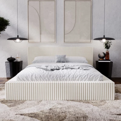 Kárpitozott dupla ágy 140x200 SIDONIA 2 tárolóhellyel - krémszínű