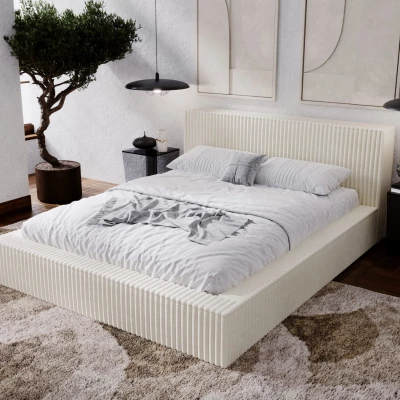 Kárpitozott dupla ágy 160x200 SIDONIA 2 tárolóhellyel - krémszínű