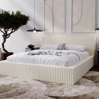 Kárpitozott dupla ágy 160x200 SIDONIA 2 tárolóhellyel - krémszínű