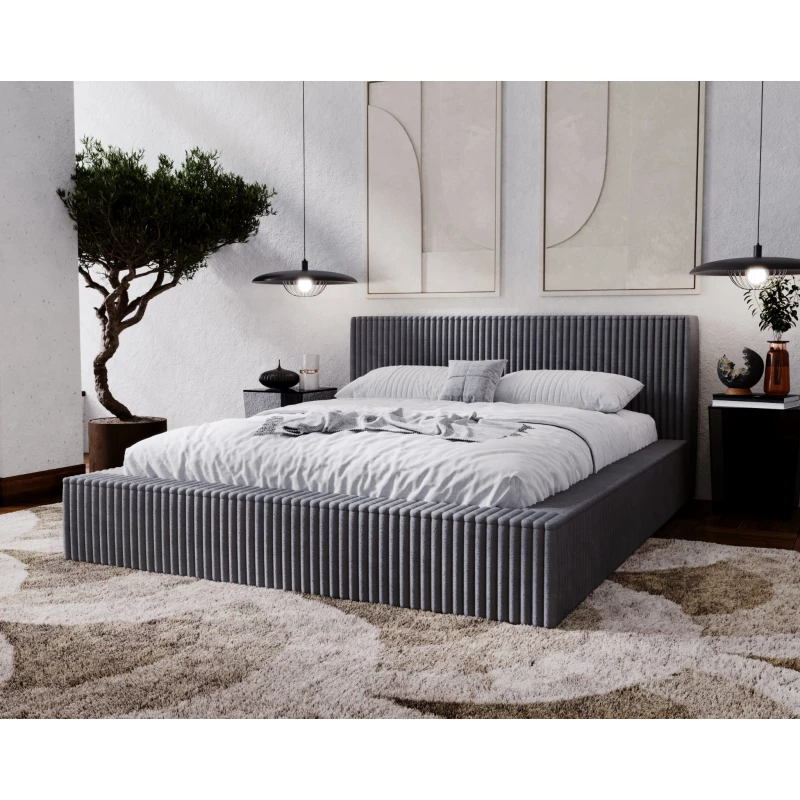 Kárpitozott dupla ágy 160x200 SIDONIA - sötétszürke