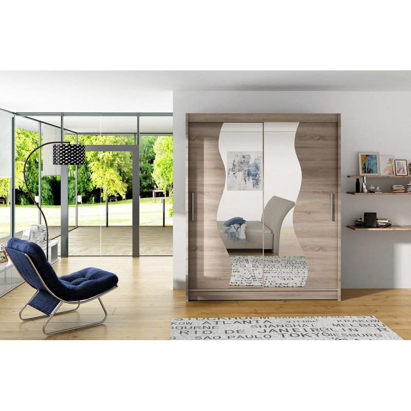 Tágas, tükörrel ellátott gardróbszekrény Solar - szélesség 150 cm, szarvasgomba