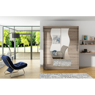Tágas, tükörrel ellátott gardróbszekrény Solar - szélesség 150 cm, szarvasgomba