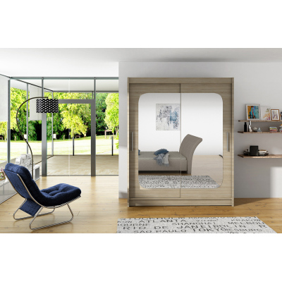 Tágas, tükörrel ellátott Eva gardróbszekrény - szélesség 150 cm, sonoma
