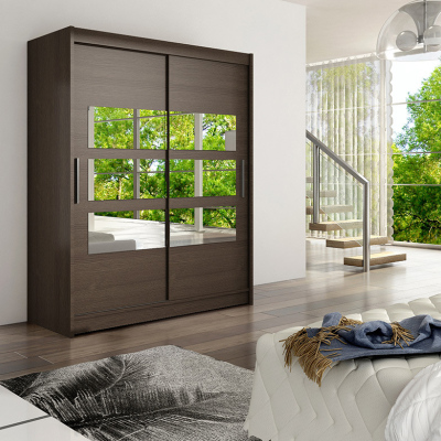 Tágas, tükörrel ellátott gardróbszekrény Kara - szélesség 150 cm, csokoládébarna