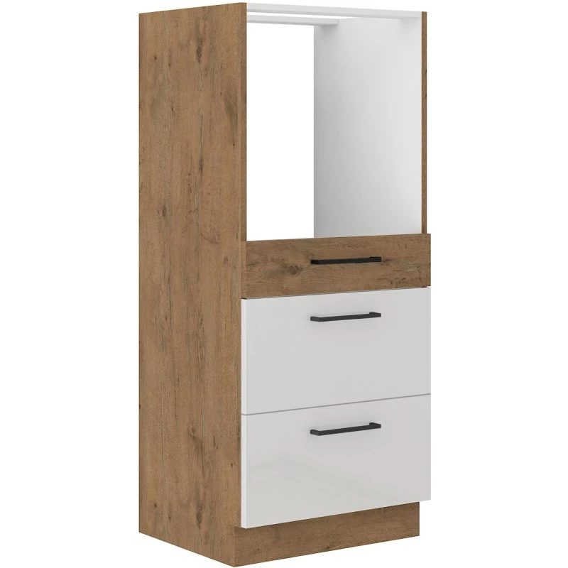Fiókos szekrény beépített sütőhöz VANYA - szélesség 60 cm, fehér / lancelot tölgy