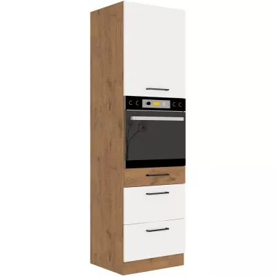 Magas szekrény fiókokkal beépített sütőhöz VANYA - szélesség 60 cm, fehér / lancelot tölgy