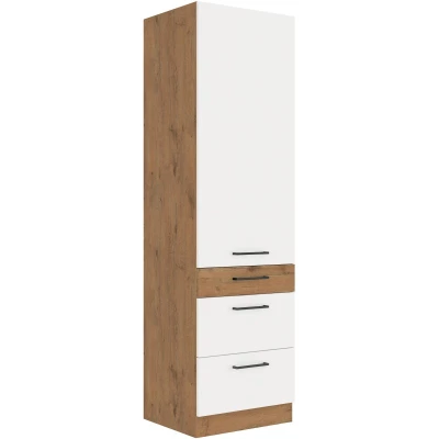VANYA fiókos élelmiszerszekrény - szélesség 60 cm, fehér / lancelot tölgy