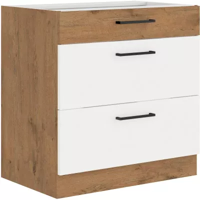 VANYA alsó fiókos szekrény - szélesség 80 cm, fehér / lancelot tölgyfa