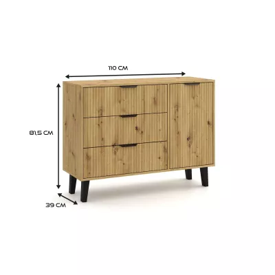 SITIVE SLIM kombinált fiókos szekrény - artisan tölgy / fekete