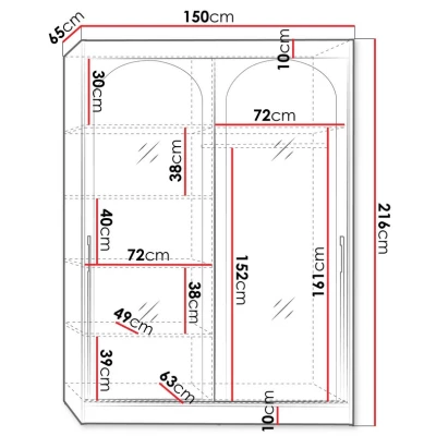 Szekrény tükörrel 150 cm IVAFE - fekete / arany