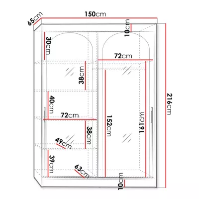 Szekrény tükörrel 150 cm IVAFE - fekete / arany